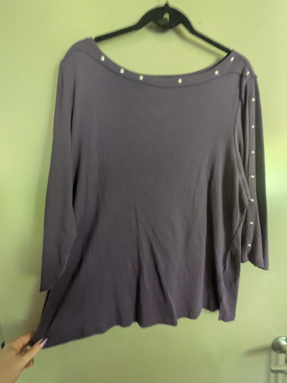 Karen Scott Purple Boatneck Long Sleeve Top with Metal Studs 2x